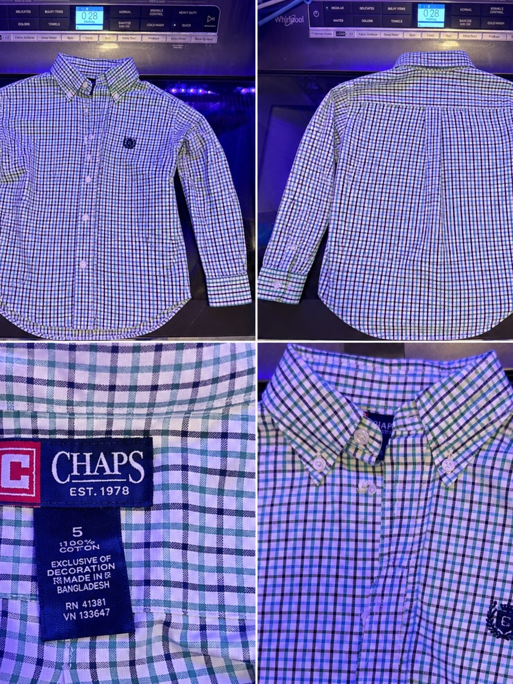 Chaps Boys Green Navy Plaid Button-Down Shirt